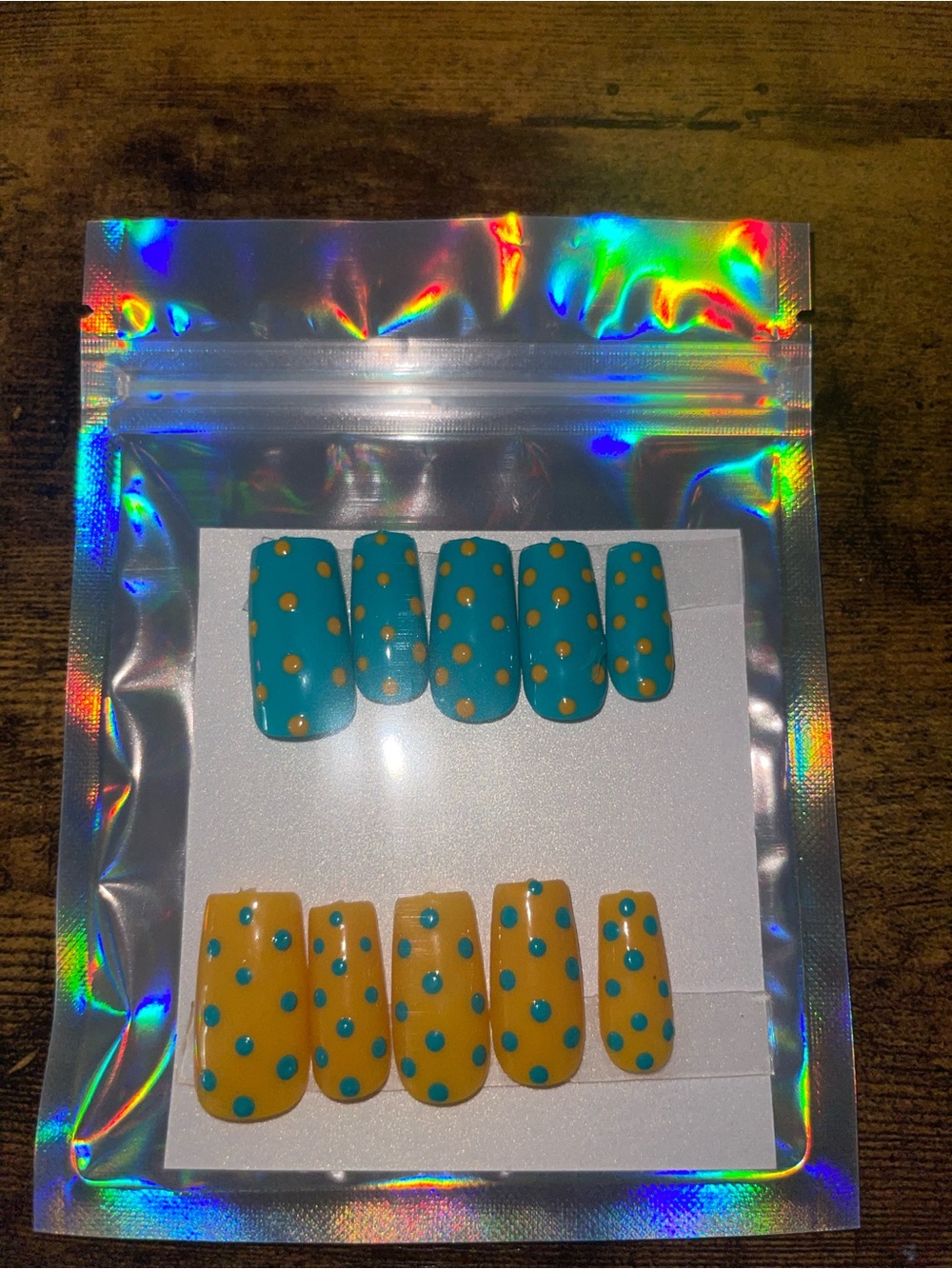 Teal & Mustard Polka Dot Press-On Nail Set